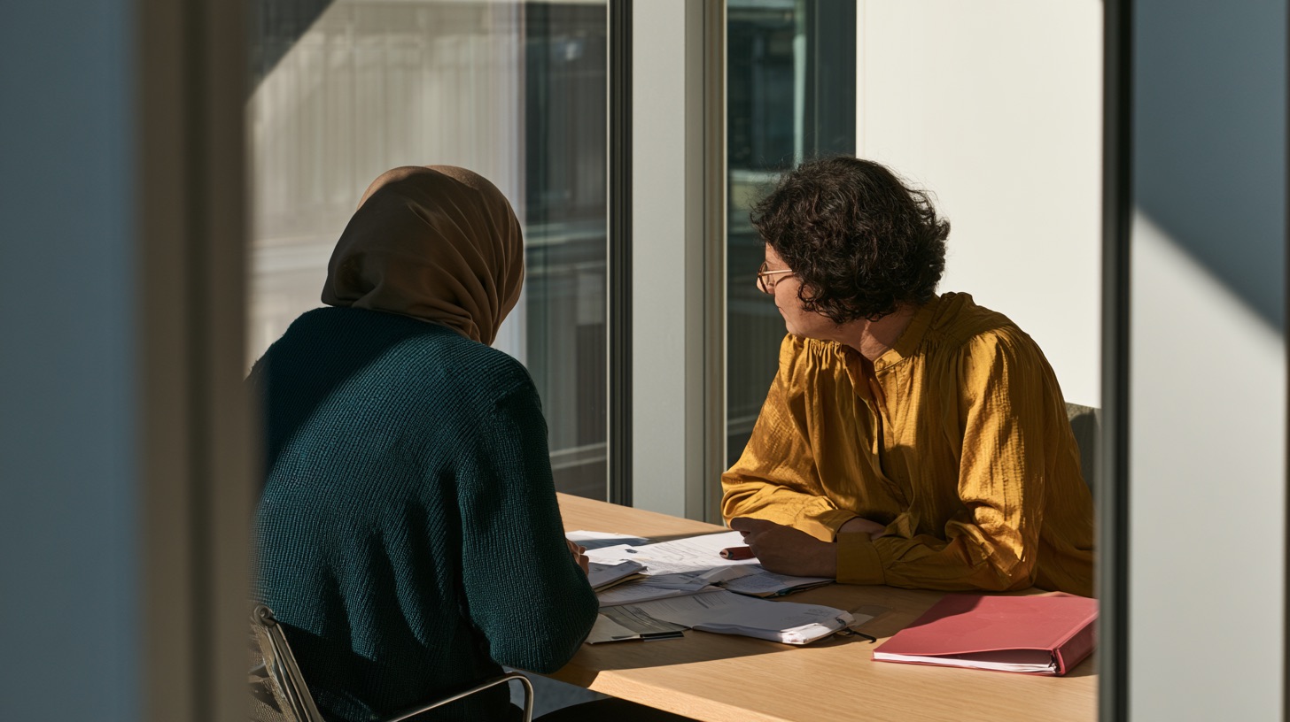 Twee professionals in gesprek aan een vergadertafel